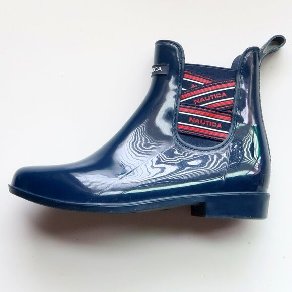 Nautica Navy Rubber Chelsea Rain Boots Waterproof Pull-On Logo Ankle Booties 8 - Picture 9 of 16